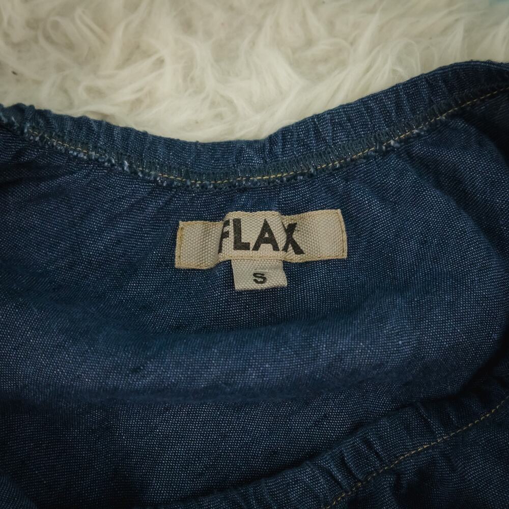 FLAX Size Small S Blue Pull On Elastic Waist Artsy Lagenlook Linen Midi Skirt - Picture 4 of 7